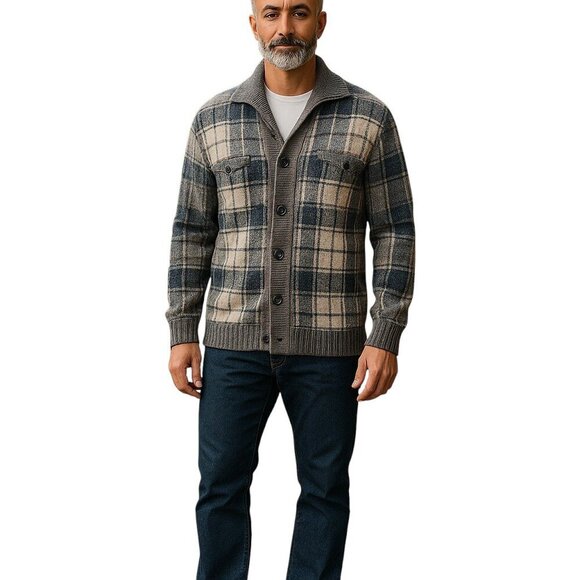 Gaeltarra Donegals Wool Sweater Jacket Gray Men's Large/40 Plaid Button Front - Picture 3 of 5